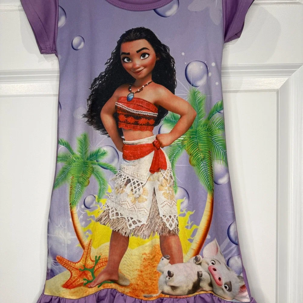 Disney Moana Girls Purple Ruffle Hem Nightgown Short Sleeve Sleep Dress Size 4 - Picture 2 of 4